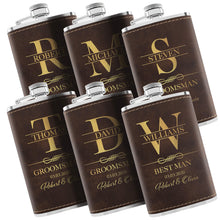 Personalized Hip Flasks Set of 6 - Engraved Leatherette 6 Oz, Best Man & Groomsmen Proposal Gifts, Wedding Party Favors - Chestnut #4