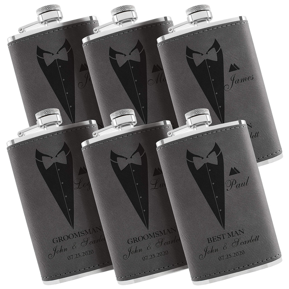 Groomsmen Gifts, Personalized Hip Flasks, Groomsmen Proposal, 6 Oz Engraved Leatherette Flasks for Men, Best Man Gifts for Wedding, Groomsmen Gifts for Wedding - Black #2
