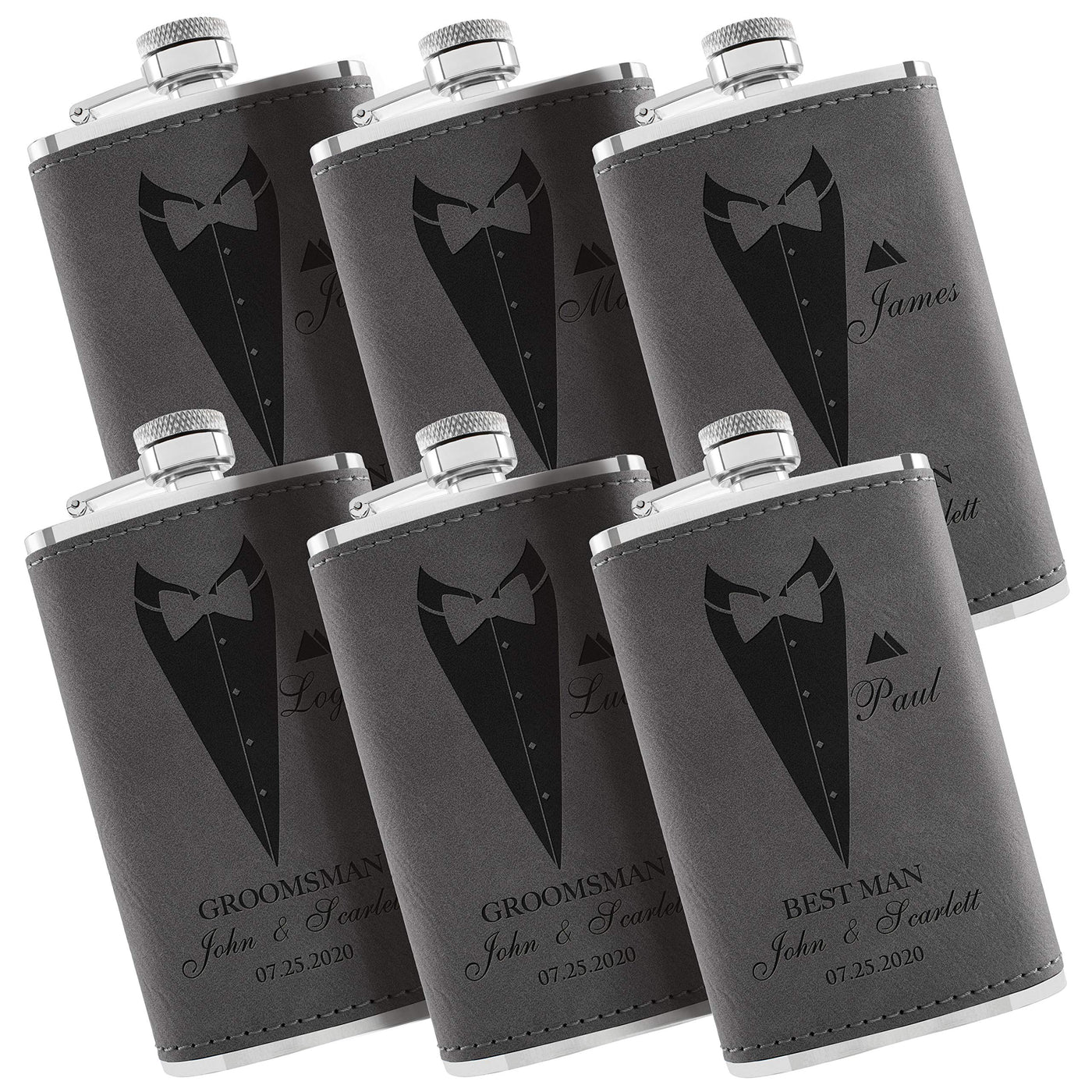 Groomsmen Gifts, Personalized Hip Flasks, Groomsmen Proposal, 6 Oz Engraved Leatherette Flasks for Men, Best Man Gifts for Wedding, Groomsmen Gifts for Wedding - Black #2