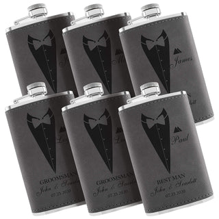 Groomsmen Gifts, Personalized Hip Flasks, Groomsmen Proposal, 6 Oz Engraved Leatherette Flasks for Men, Best Man Gifts for Wedding, Groomsmen Gifts for Wedding - Black #2