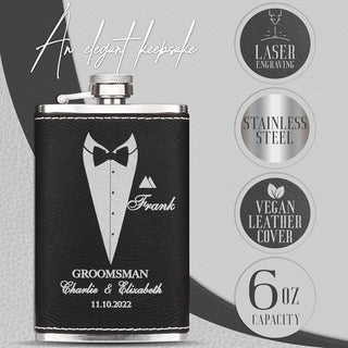 Groomsmen Gifts, Personalized Hip Flasks, Groomsmen Proposal, 6 Oz Engraved Leatherette Flasks for Men, Best Man Gifts for Wedding, Groomsmen Gifts for Wedding - Black #2