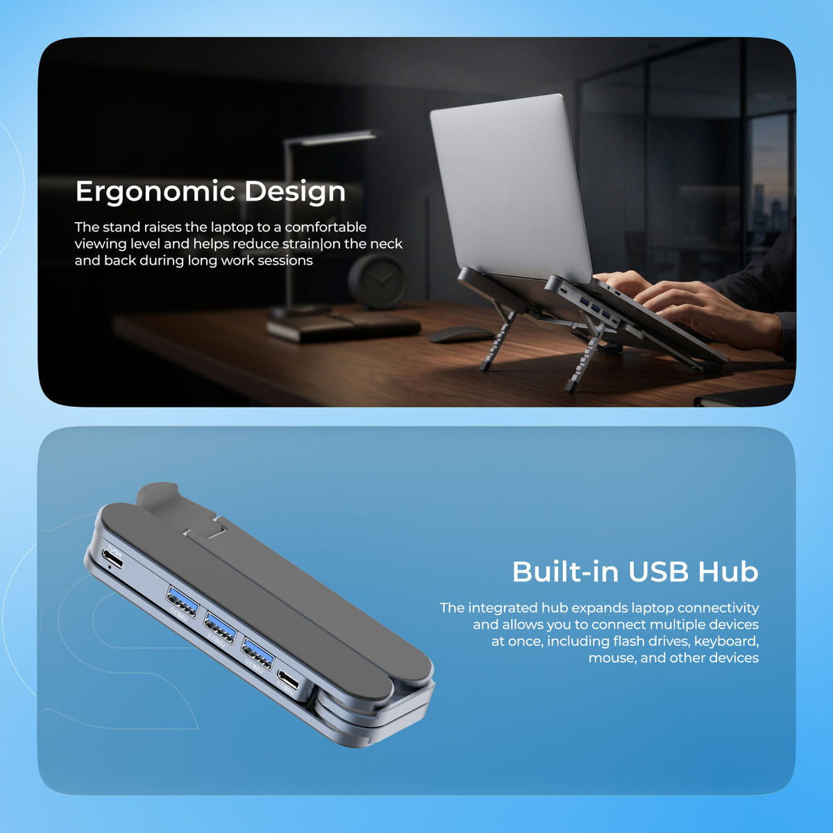 Foldable Laptop Stand with USB Hub