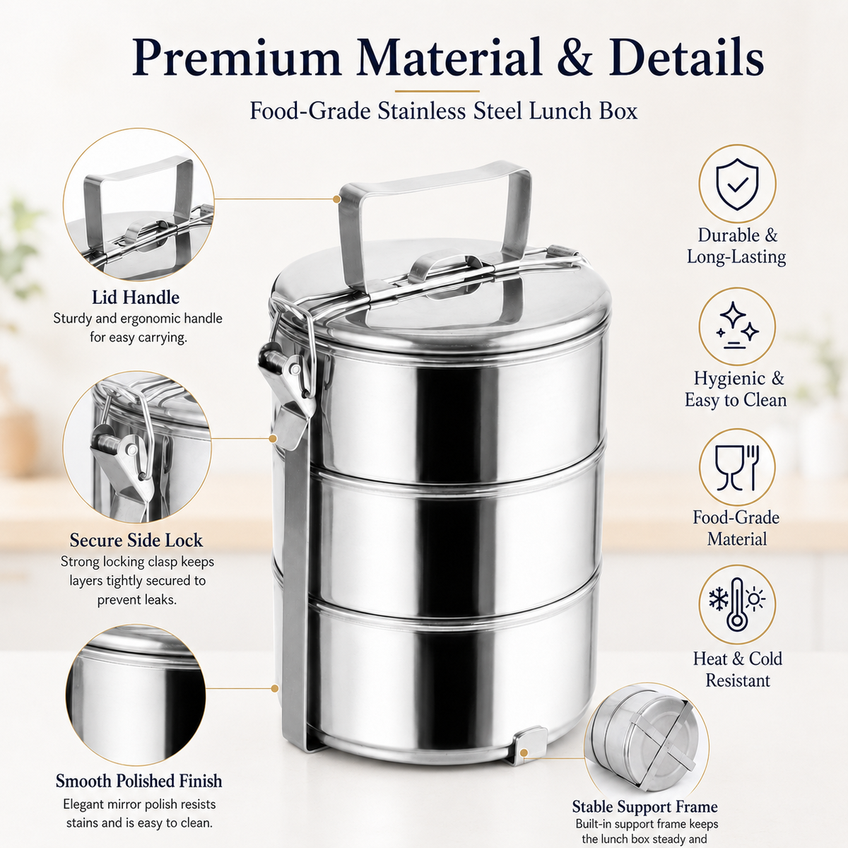 3-Tier Stainless Steel Food Carrier