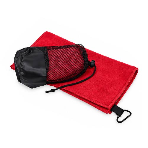Microfiber Carabiner Sports Towel with Drawstring Pouch