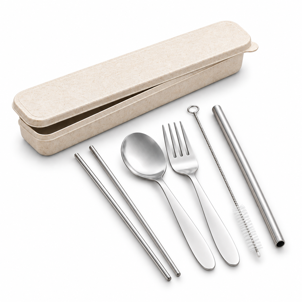 EcoWheat Stainless Steel Cutlery & Straw Set