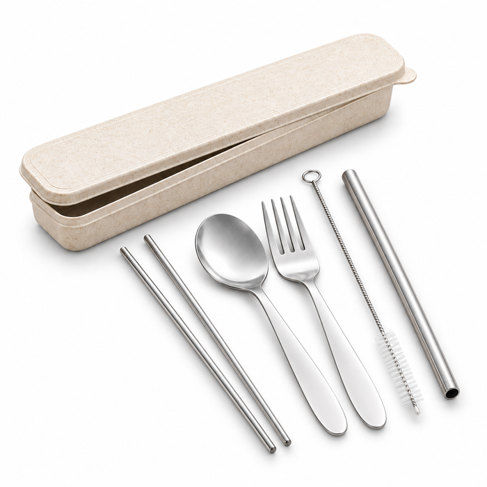 EcoWheat Stainless Steel Cutlery & Straw Set
