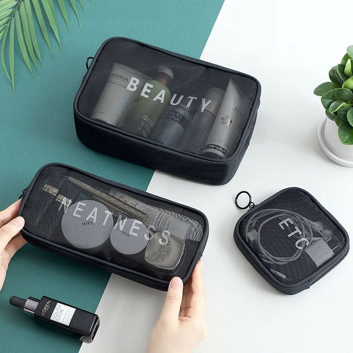3-Piece Mesh Toiletry Bag Set