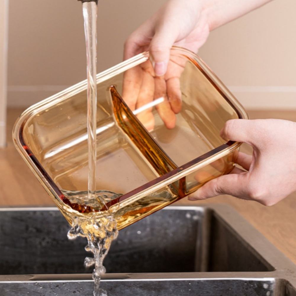1000ml Two-Compartment Amber Glass Lunch Box
