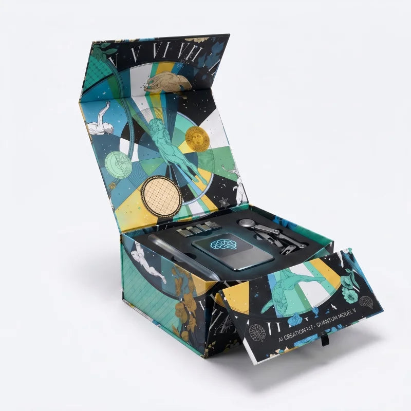 Modern AI Creation Kit Magnetic Gift Box With Hidden Magnet and Bold Graphics for High Tech Unboxing and PR Kit Case