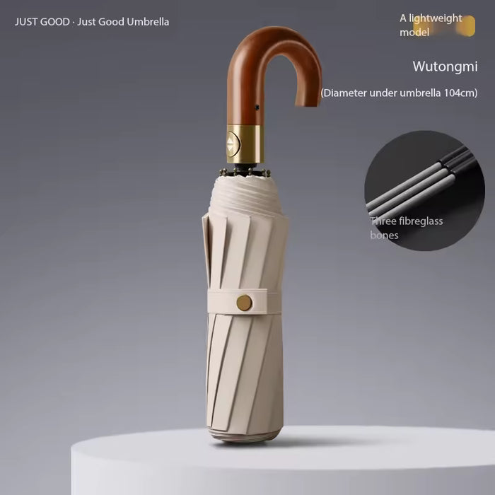 23" Automatic Foldable UV Umbrella with Wooden J-Hook