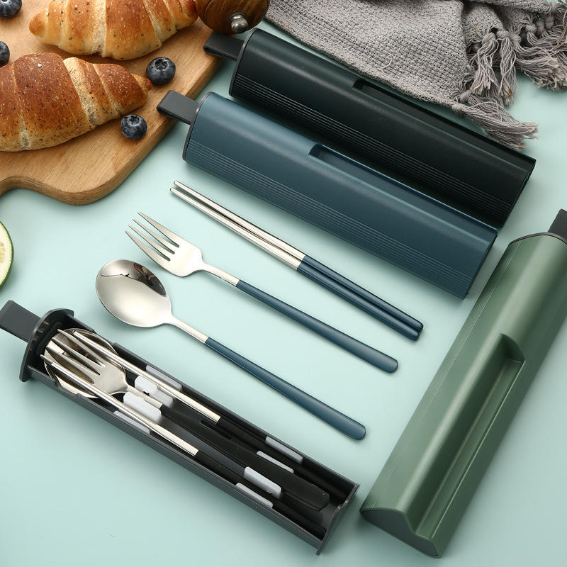 3-Piece Stainless Steel Cutlery Set with Phone Stand Case
