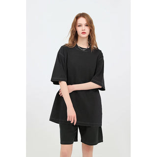 US Size 100% Cotton Dazzle Dyed Oversized Streetwear Unisex Fashion T-Shirt Shorts Set Drop Shoulders Casual Summer Style