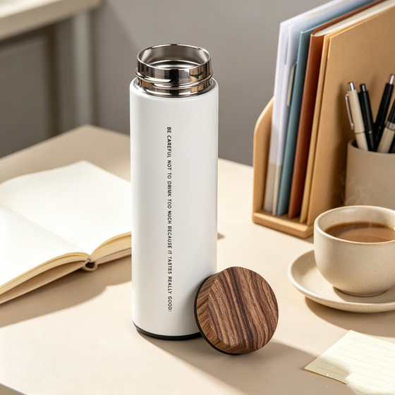 500ml Wooden Lid Stainless Steel Thermos - hover image