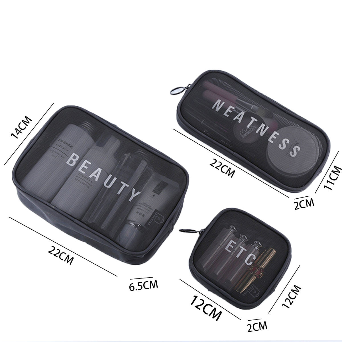 3-Piece Mesh Toiletry Bag Set