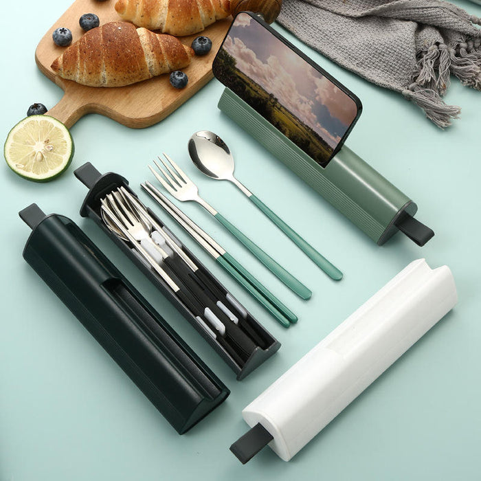 3-Piece Stainless Steel Cutlery Set with Phone Stand Case
