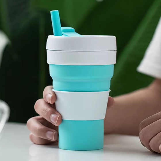 355ml Collapsible Pocket Mug with Straw - hover image