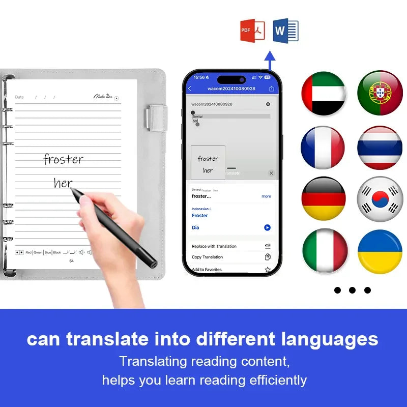 Smart Notebook and Pen Set with AI Office Design Renderings Language Translation Spiral Style-New Product