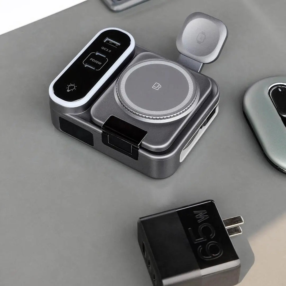 Custom Purple Business Tech Gift Set 3in1 Magnetic Wireless Charger AI Translation Earbuds 65W Travel Charger Corporate Gift Box
