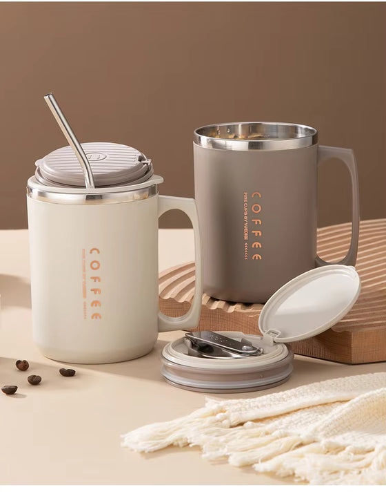 480ml StrawMate Stainless Steel Mug ( with straw and foldable spoon ) - hover image