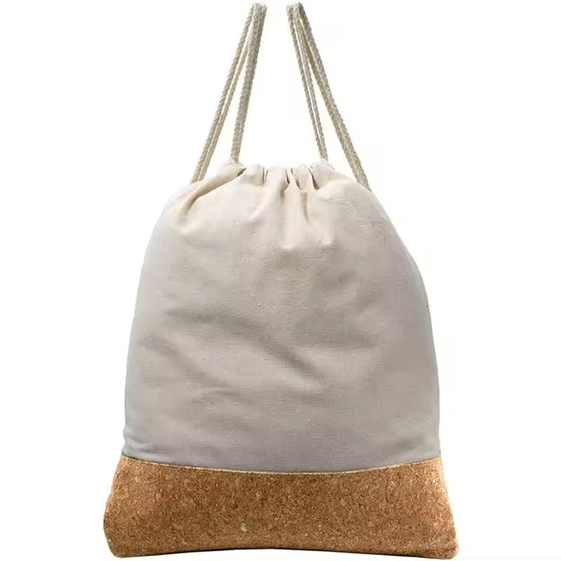 Cork Accent Canvas Drawstring Bag