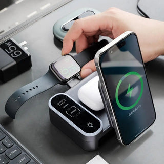 Custom Purple Business Tech Gift Set 3in1 Magnetic Wireless Charger AI Translation Earbuds 65W Travel Charger Corporate Gift Box