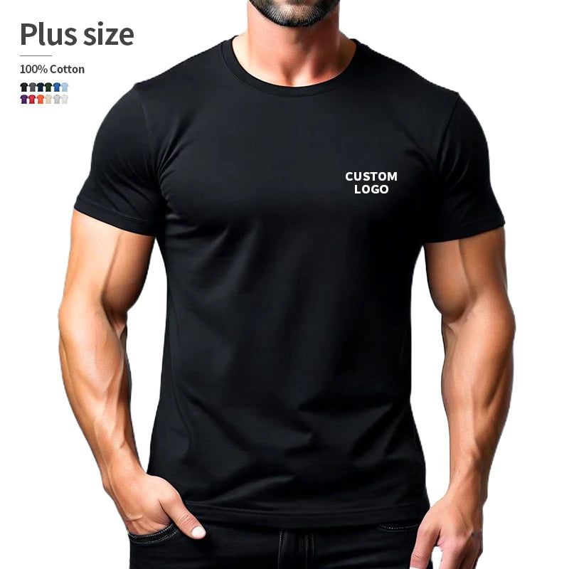 Plus Size 100% Cotton 150 GSM Custom Logo Printed Solid Color Lightweight Breathable O-Neck T-Shirt Men European Size Plain Dyed