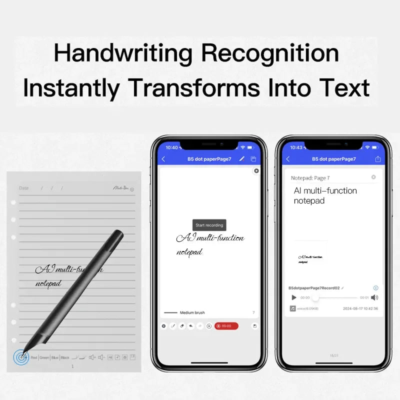 Smart Notebook and Pen Set with AI Office Design Renderings Language Translation Spiral Style-New Product