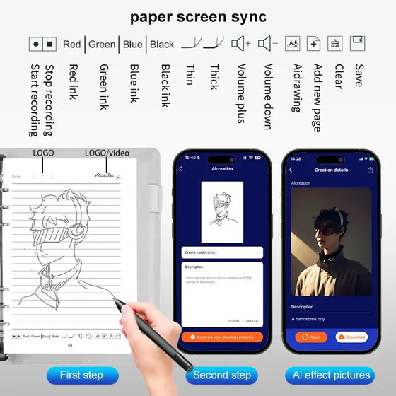 Smart Notebook and Pen Set with AI Office Design Renderings Language Translation Spiral Style-New Product - hover image