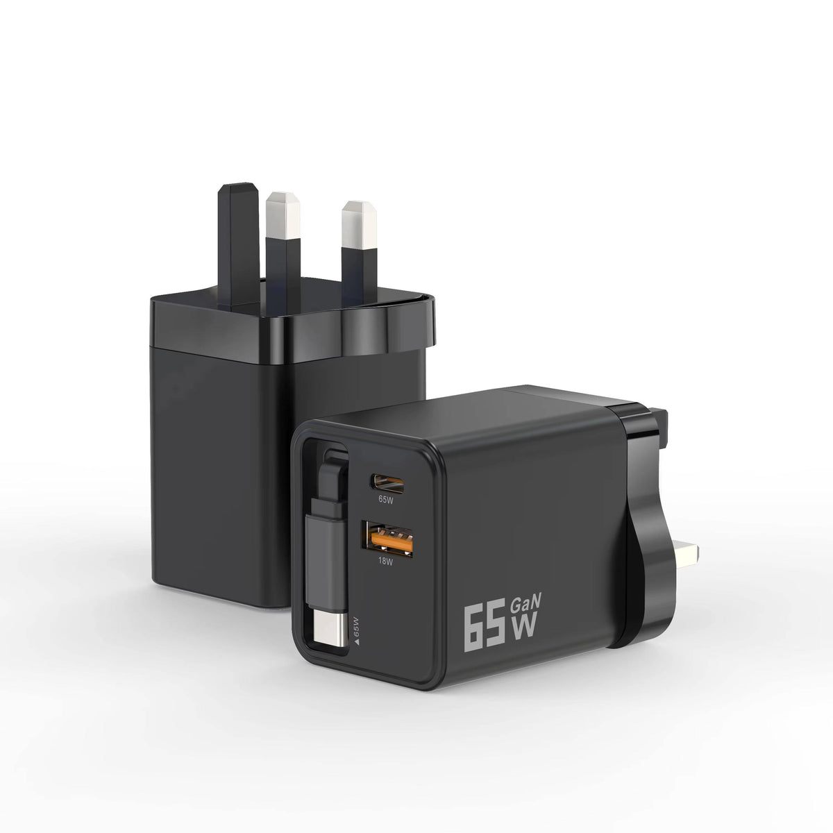 65W GaN Fast Charger with Retractable Cable