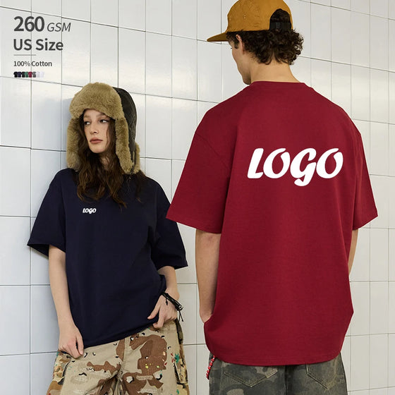 US Size Oversized Unisex Tshirt 260 GSM 100% Cotton Dropped Shoulders Custom Logo Print Heavyweight High Quality Knitted High