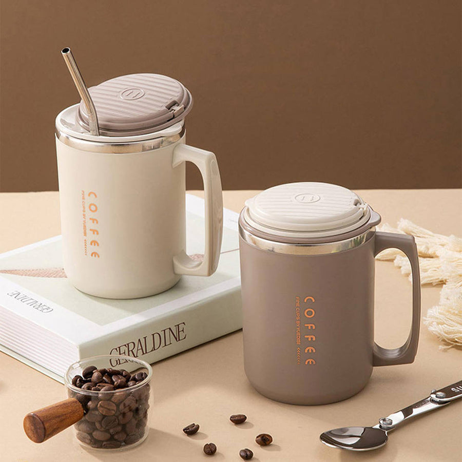 480ml StrawMate Stainless Steel Mug ( with straw and foldable spoon )