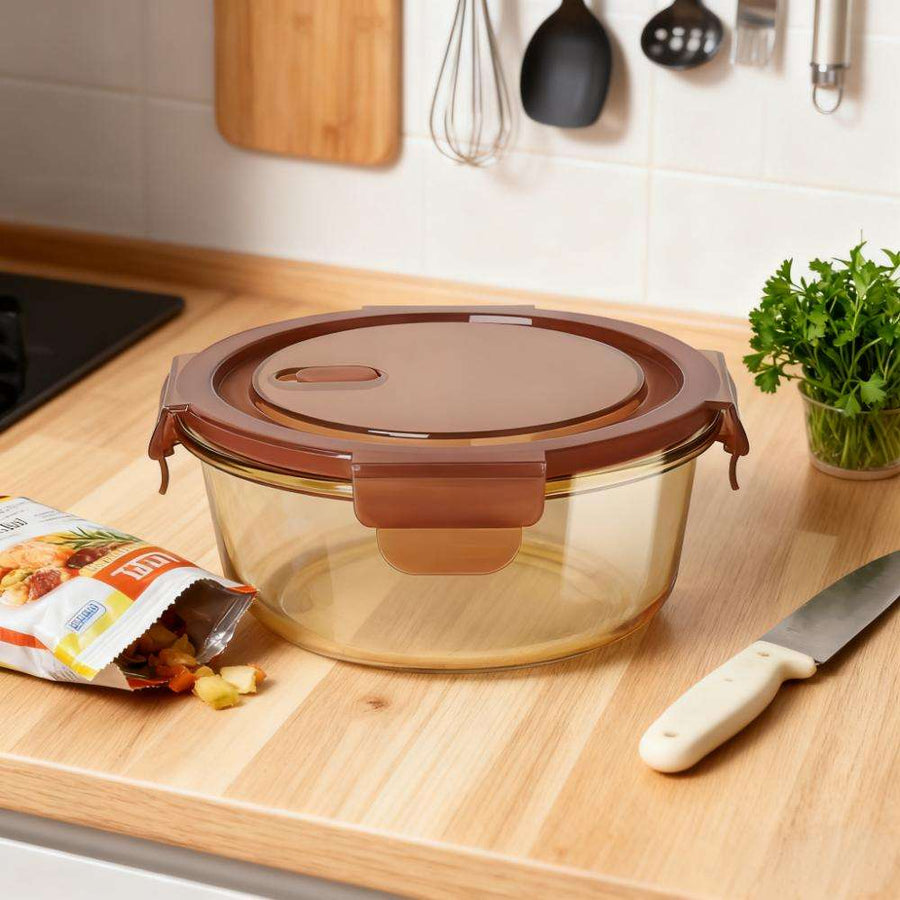 1000ml Amber Round Glass Lunch Box