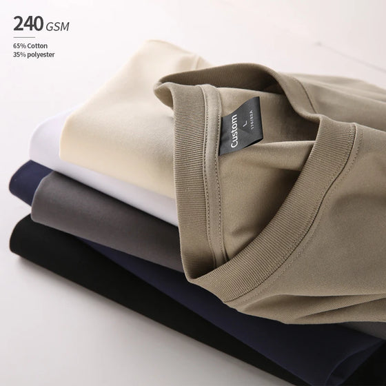 Customizable Pattern Solid Color 240gsm Oversize 65% Cotton 35% Polyester Fiber Round Neck T-Shirt  Casual Style