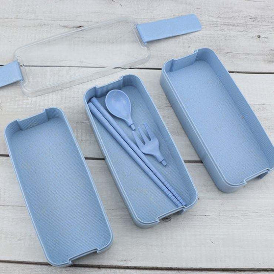 3-Tier Wheat Straw Lunch Box with Cutlery - hover image