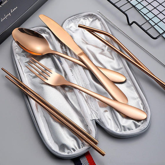 7-Piece Stainless Steel Travel Cutlery Set - hover image