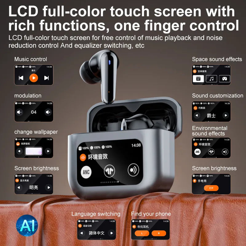 Free Sample NEEXXT Q30AI Hot Selling Touch Screen LED Display AI TWS Earbuds Earphones for Travel and Business