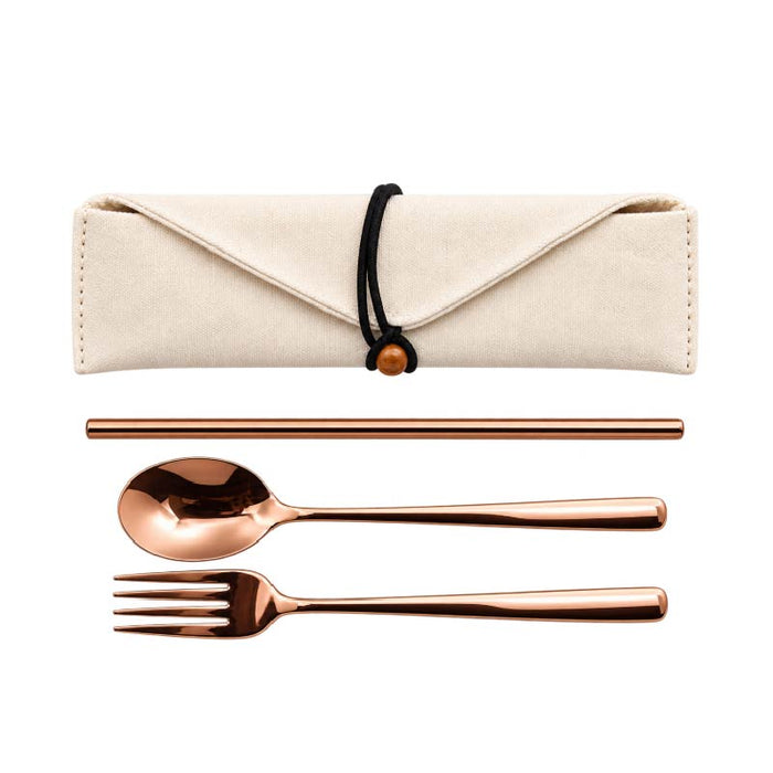 Rose Gold Stainless Steel Cutlery & Straw Set