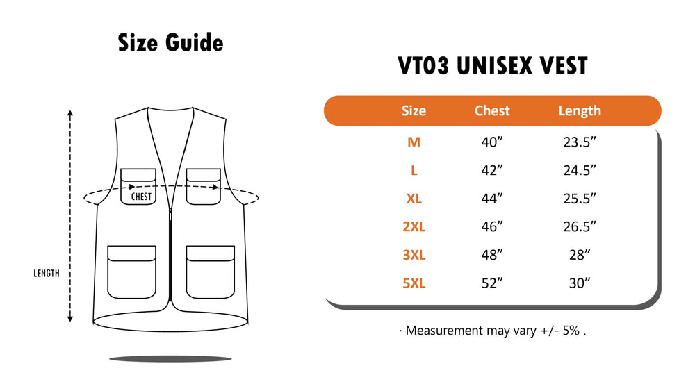 VT03 Multi-Pocket Utility Vest (Unisex)